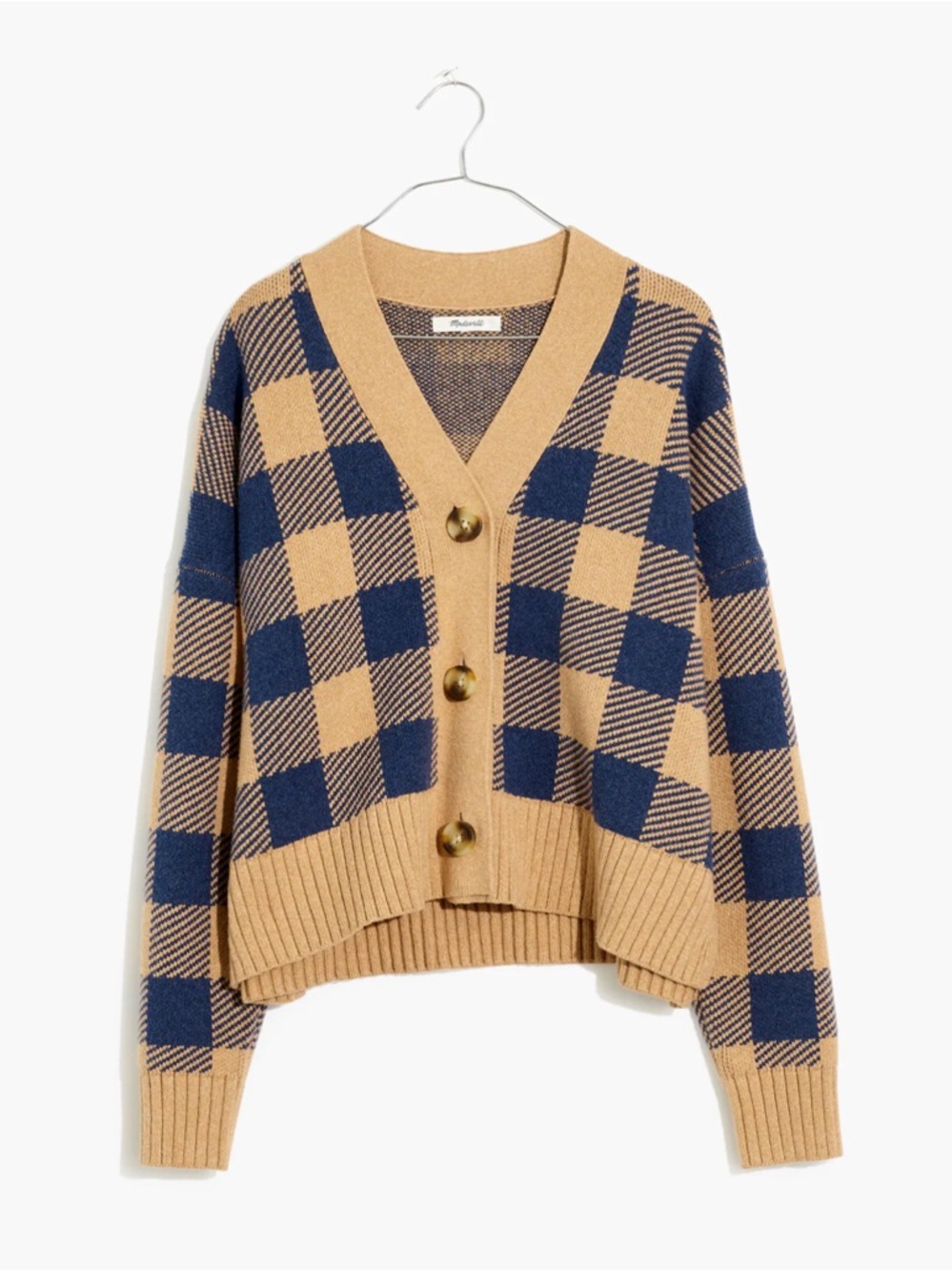 Madewell Bayberry Button-Front Cardigan in Navy & Tan Buffalo Check Cabincore - Picture 4 of 13